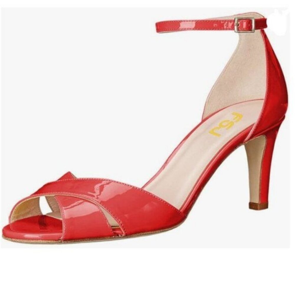 FSJ Red Peep Toe Sandals High Heels Pumps Cross Strap Two Piece Summer Shoes
